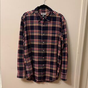 American Apparel Navy Plaid Button-Up Shirt - Navy/Red/Yellow